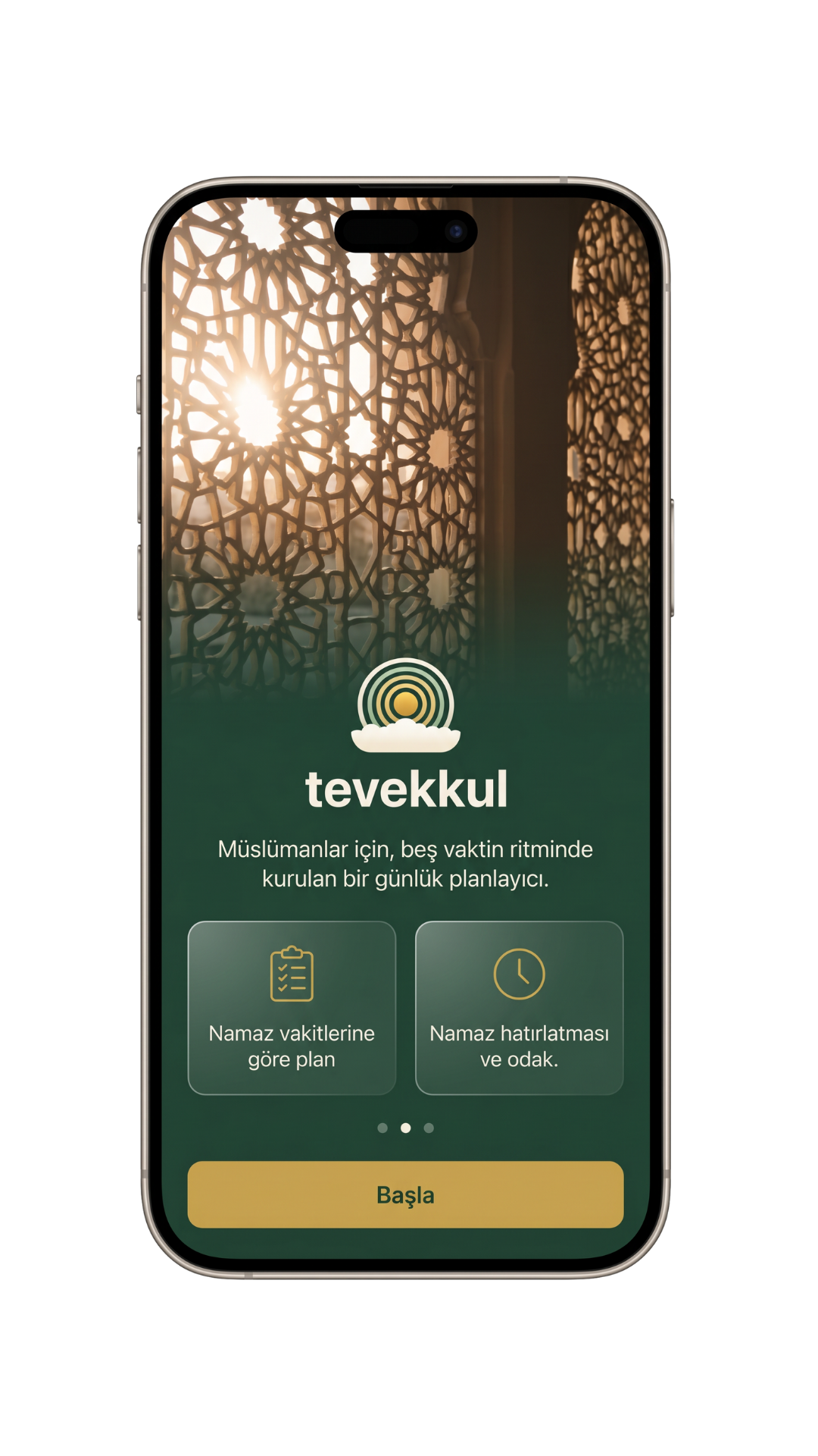 tevekkul uygulamasının ilk kurulum ve tanıtım ekranı