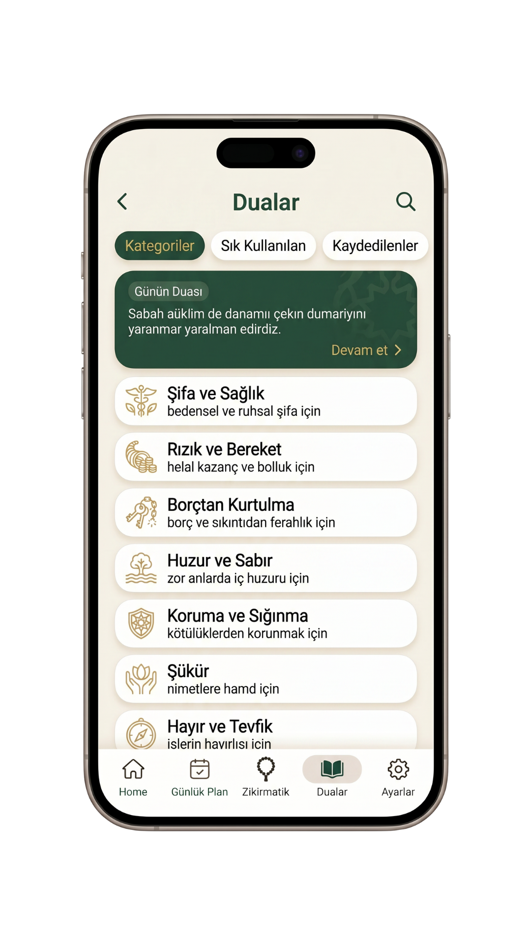 tevekkul dua ve zikir kütüphanesi ekranı
